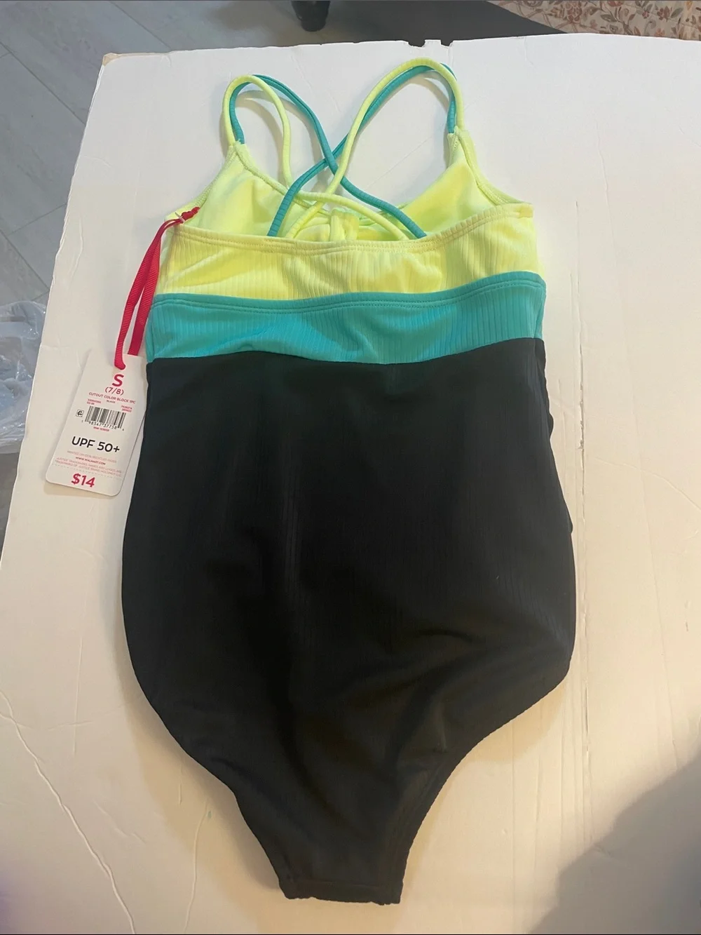 Justice Colorblock One-Piece Swimsuit - Yellow, Teal, Black